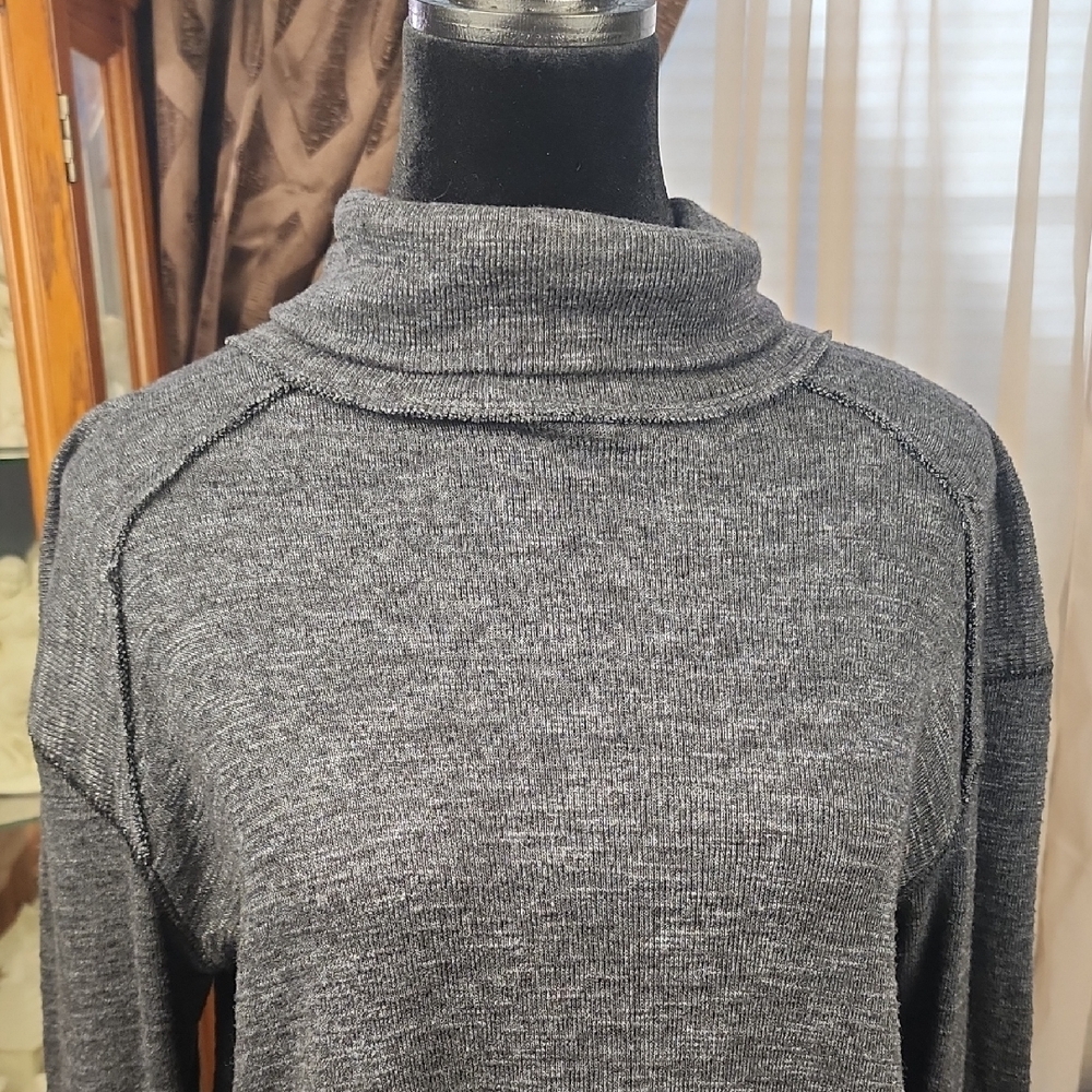 WE THE FREE | Free People Split Back Turtleneck Charcoal Exposed Seam Top | S - Picture 2 of 10